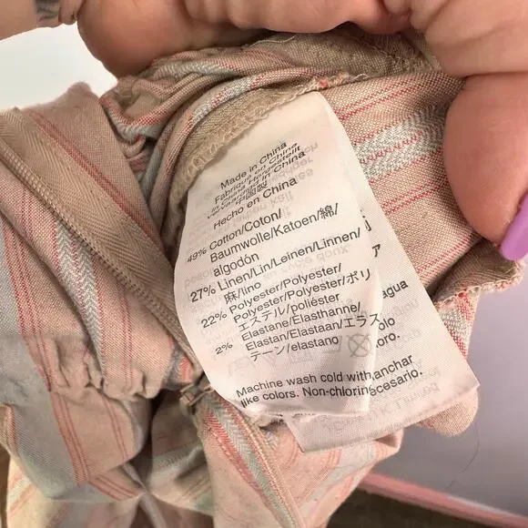 MADEWELL 6 Striped Puff-Sleeve Tapered Jumpsuit Pink Blue Linen Blend Romper - Picture 6 of 7